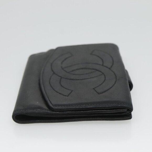 CHANEL Bifold Wallet Lamb Skin Black CC Auth - Picture 4 of 16
